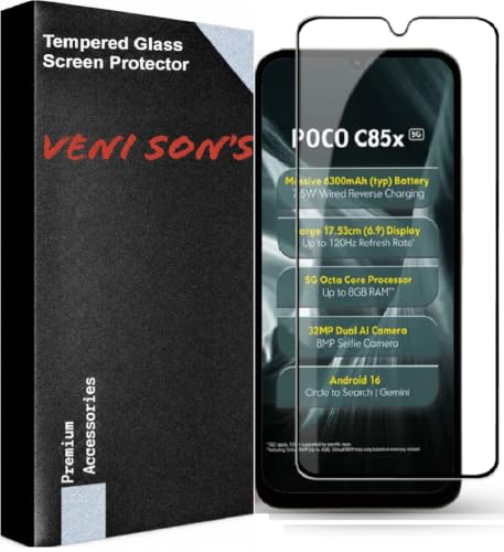 Image of VENI SON'S Scratch And Tear Resistant, Crystal Clear Edge to Edge Tempered Glass Screen Protector Guard Compatible With Poco C85X