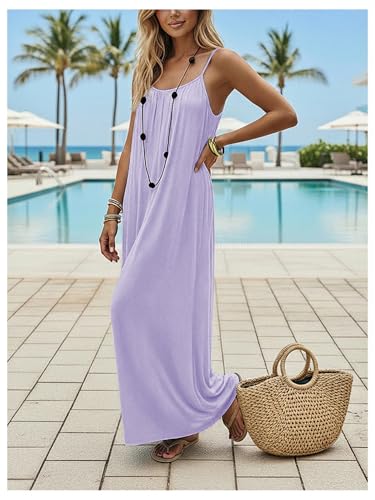 Image of SHENHE Women's Open Back Spaghetti Strap Beach Maxi Dress Loose Flowy Vacation Sundress