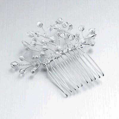 SILVER CRYSTAL PEARL SPRAY HAIR COMB
