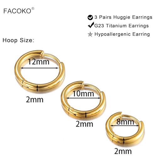 G23 Titanium Earrings, Women Hoop Earrings for Sensitive Ears, Huggie Hoop Earrings, Cartilage Helix Sleeper Lightweight Small Hoop Earring, Nickel Free Hypoallergenic Earring Silver/Gold/Rose Gold/Black2