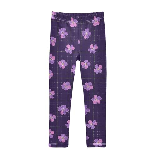 ALAZA Girls' Leggings Children's Yoga Pants Skinny Printed Dance Purple Hibiscus Flower Comfortable 4T
