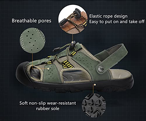 Veslexth Men's Outdoor Adjustable Closed Toe Sandals Leather Handmade Shoes Fisherman Anti-Slip Casual Sandal Fashion Water Breathable Slippers for Walking Trail Driving Travel3