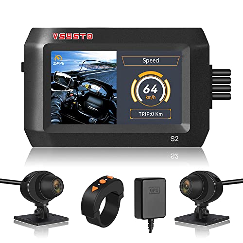 VSYSTO Motorcycle Camera 3.0 inch Waterproof Screen Dual 1080p Full HD Motorcycle Dash Cam,Parking Recording,GPS,Night Vision Motorbike Camera