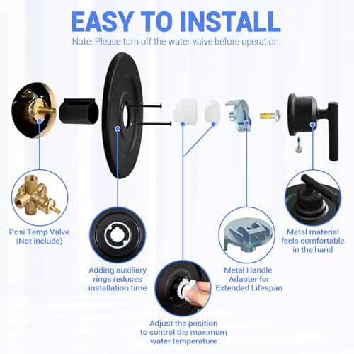 Kit de recambio actualizado para manija de ducha Moen Gibson T2901BL, manija única, compatible con válvula Moen Posi-Temp, negro mate miniatura 4