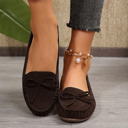 Smocked Round Toe Ballerina Flats Comfortable Slip On Rope Flock Flats Bowknot Tie Decorative Dressy Casual Shoes4