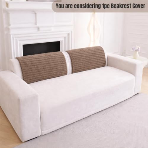 Image of HOMETHREADS 600GSM Thick & Soft Rabbit Fur Plush Sofa Cover-Luxurious Cozy Slipcover, Washable & Pet-Friendly, Anti-Scratch Protector for Sofas (Khaki, 1Pc Backrest | 70x70cm)