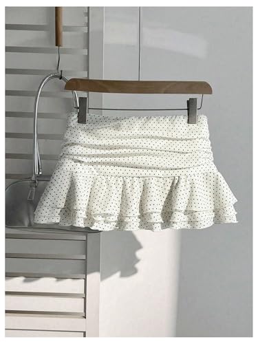 Milumia Women's Polka Dots Ruffle Layered Mini Skirt Y2k Low Waist Ruched Flowy Skirts2