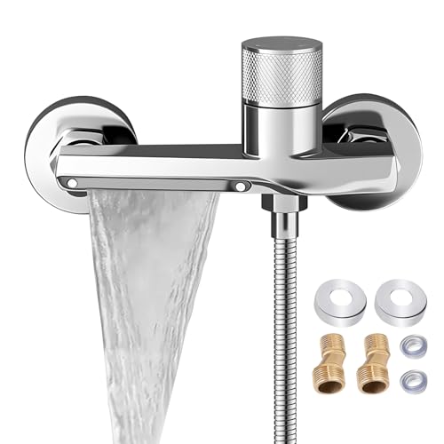 Wasserfall Badewannenarmatur, Duscharmatur Thermostat 2 Auslässen, Duscharmatur Mit Thermostat, Wasserhahn Badewanne für Dusche mit Sicherheitstaste für Dusche und Badewanne Wasserfall Badewannenarmatur, Duscharmatur Thermostat 2 Auslässen, Duscharmatur Mit Thermostat, Wasserhahn Badewanne für Dusche mit Sicherheitstaste für Dusche und Badewanne