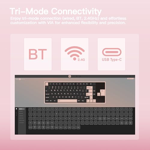 Image of KEEBMONKEY WOBKEY Rainy 75 CNC Aluminum HMX /JWK /Cocoa Switches Triple-Mode Connectivity Mechanical Keyboard with Superior Acoustics, RGB /FR4 /Silver SUS304 /7000mAh /Cocoa Switch (Pro - Pink)