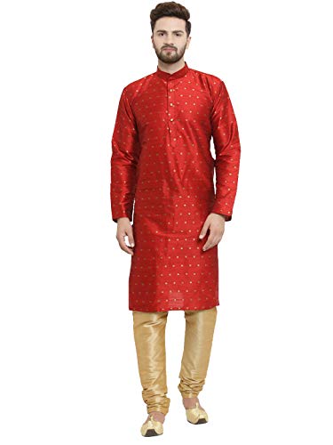 Image of Jompers Men Dupion Silk Kurta and Churidar Pajama Set