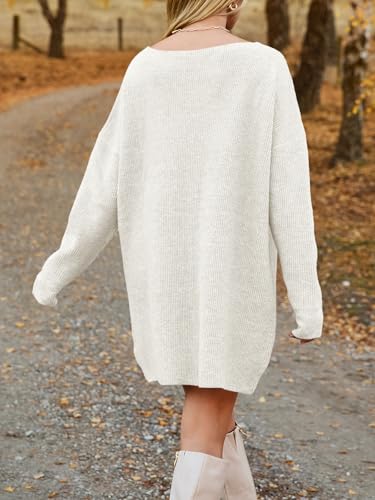 Image of Saodimallsu Womens Oversized Sweater Dress Fall V Neck Ribbed Knit Long Sleeve Casual Loose Mini Pullover Dresses