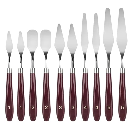 Image of Lakeer Palette Knife Set - 10 Pcs Stainless Steel with Wooden Handle, Ideal for Acrylic, Oil Painting, and Mixed Media Art