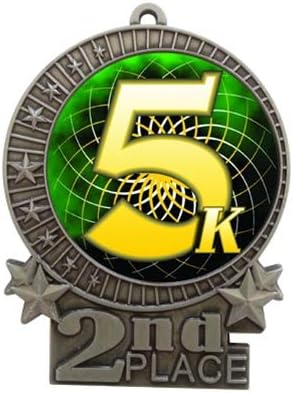 Express Medals 1 to 50 Packs - 3" 5k Run Race 2nd Place Silver Medal with Neck Ribbon Award XMD