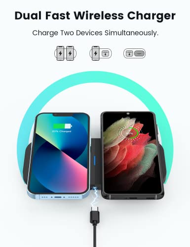 Image of Wireless Charging Pad, Qi-Certified Dual Wireless Charger for iPhones, Samsung Galaxy Phone, Airpods and Other Qi Enabled Devices