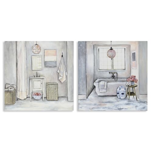 Bathroom Cottage Floral, 24 x 24 Inch Canvas Wall Art Set