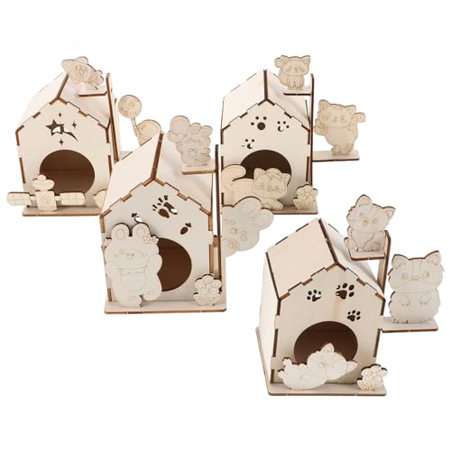 Milisten 4 Casette per Uccelli Legno DIY per Kit Pittura e Assemblaggio per Stimolare La Creatività e Interazione Genitore Educativo Legno per Esterni e Giardino