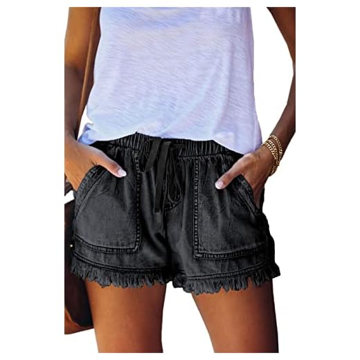 Kvinnors Shorts i bomull Linne Elastiskt band Hot Pants Sommar vida korta byxor (Color : Black, Size : S)