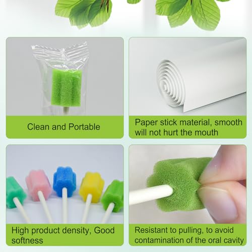 50x Mundpflegestäbchen Grün – Sterile Mundhygiene Schwamm-Tupfer zur Reinigung – Einweg Mundschwämme für die Pflege & Senioren – Sanfte Schaumstoff-Stäbchen für Mund & Zahnfleisch
