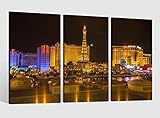2 cm dickes Fichtenholz Leinwandbild 3 tlg Skyline Las Vegas Stadt Nevada Kat15 USA Bild Bilder Leinwand Leinwandbilder Holz Wandbild mehrteilig Kunstdruck fertig gerahmt 9AB527, 3 tlg BxH:120x80cm (3Stk 40x 80cm)