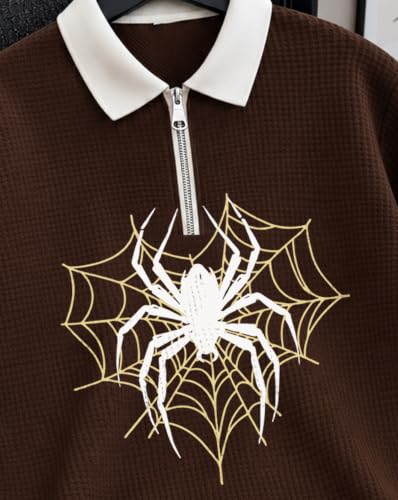 Image of AUSK Men's Spider Graphic Printed Polo T-Shirt | Cotton Blend Textured Regular Fit Half Sleeve Zip Polo Neck Casual T-Shirt for Men