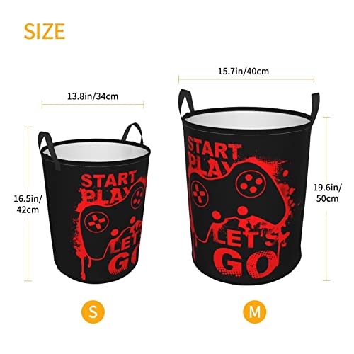Image of Game Joystick Round Laundry Hamper Storage Basket Toys Clothes Organizer Bin For Home Bathroom Bedroom Dorm Nursery, 62l