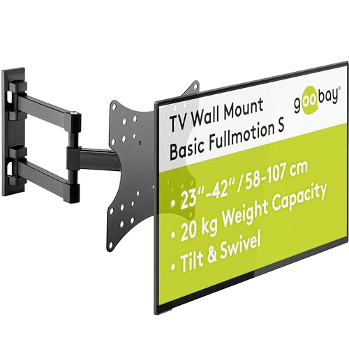 goobay Support TV Mural Orientable 23-42 Pouces 90° Inclinable VESA 200x200 Jusqu'à 20 kg - Orientation Totale S - 49715