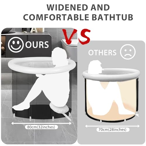 Faltbare Eisbad Badewanne 80cm Large Aufblasbare Badewanne Erwachsene Eisbaden Tonne Freistehende Ice Tub Mobile Badewanne Eisfass für Outdoor Eisbad Dusche Spa Soaking Shower (∅80x65cm-Schwarz)