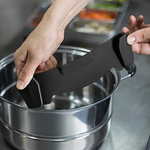 2PACK AUOON Clip on Strainer for All Pots Pans - Silicone Kitchen Colander Food Strainer for Pasta Meat Vegetable Fruits | Easy to Use and Store, Dishwasher Safe (BlackRed)