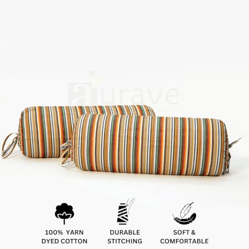 Image of AURAVE Cotton 144 TC Printed Bolster Cover with Drawstring Closure, Set of 2, Soft Breathable Durable Machine Washable for Sofa Bed & Home Decor, 15 inchx30 inch Multicolor | Cover Only