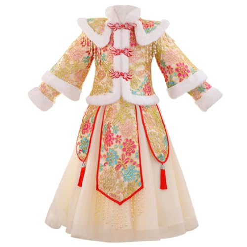 Robe chinoise 2 pièces fille en tulle plissé avec hauts de festival traditionnels