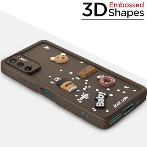Image of Pikkme Back Cover for Xiaomi Redmi Note 10T 5G | Cute Fun Cartoon 3D Bear Silicone Full Body Protection Bumper Case (Brown)