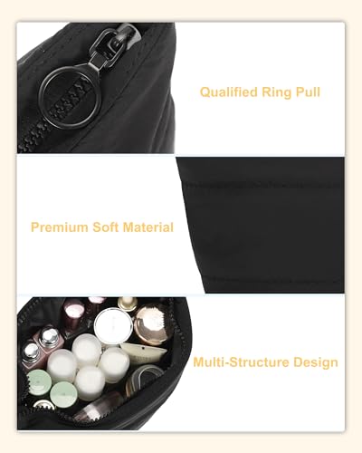 Travel Cosmetic Bag for Purse, Portable Small Makeup Pouch Organizer with Accessories, Traveling Compact Car Bag for Essentials with Compartments, Compact Toiletry Bag for Trip, Office, Home - Black4