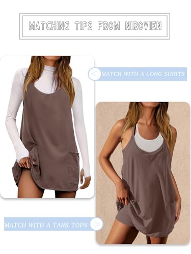 Image of Nirovien Womens Tennis Dress Workout Mini Dress with Shorts Sleeveless Spaghetti Straps Golf Athletic Dresses