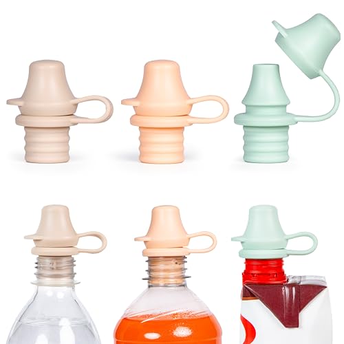 Image of KIDDIKAP Original Water and Juice Bottle Topper, Soft Silicone Leak Proof Spout Conversion Cap to Make Spill Proof Drinks for Toddlers, Kids, or Adults, Travel Essential - 3 Pack - Pastel
