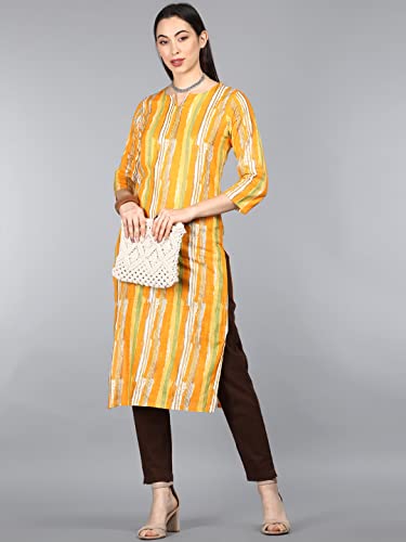 Image of Vaamsi Women's Cotton Abstract Printed Straight Kurta (VCK1258 Yellow)