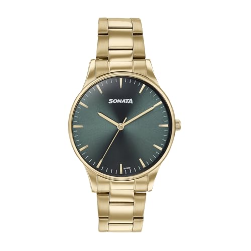Sonata Quartz Analog Green Dial Golden Stainless Steel Strap Watch for Men (B0DCN3CZFV) Amazon Price History, Amazon Price Tracker