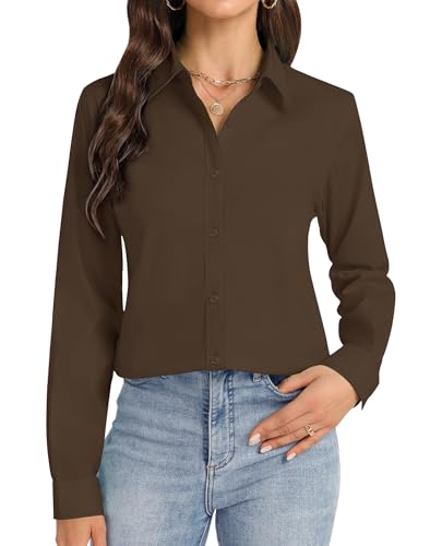 Image of J.VER Button Down Shirts for Women Stretch Collared Cotton Long Sleeve Dress Shirt Business Casual Blouse for Work