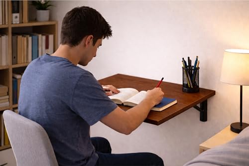 Image of Enigmatic Woodworks Wall Mounted Folding Study Table | Space Saving Foldable Laptop Desk for Home & Office | Engineered Wood Wall Mount Table (Walnut, 60 * 40 cm)