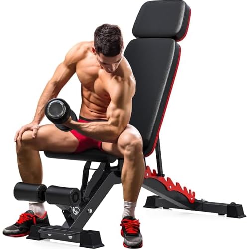 Fostoy 800/1200LBS Weight Bench Heavy-Duty Workout Bench for Home Gym Adjustable Bench Press with Headrest Incline Flat Decline Sit-up Bench Strength Training Bench for Full Body Workout