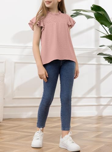 Image of bilbean Girls Elegant Polked Swiss Dot Long Sleeve Shirts Tops 6-15 Years
