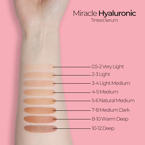 MCoBeauty Miracle Hyaluronic Tinted Serum 5-6 Medium Tan - Hydrating Skin Tint Foundation with Hyaluronic Acid Ginseng - Buildable Sheer to Medium Coverage Dewy Finish - Vegan Cruelty Free Makeup