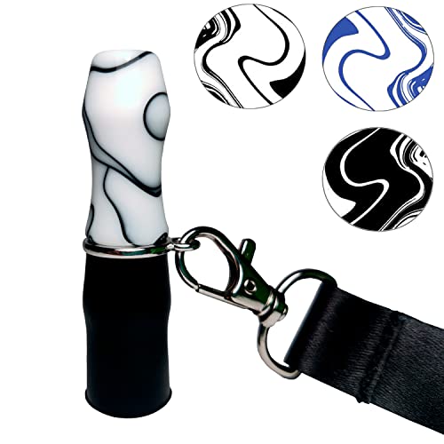 KAISER - Boquilla Higiénica MARBLE de Resina Personal para Cachimba/Shisha - Accesorio profesional de resina reutilizable para hookah (Blanco con vetas negras) + CINTA de Colgar (Blanco) Cover