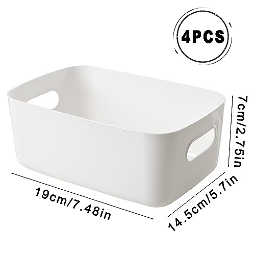 Jesdavan Aufbewahrungsbox Weiß, 4 Stück Aufbewahrungskisten, Aufbewahrungsbox Kunststoff, Korb Plastik, Ordnungsbox, Multifunktion Geeignet für Küche Bad Kleiderschrank(20 x 14 x 7 CM)