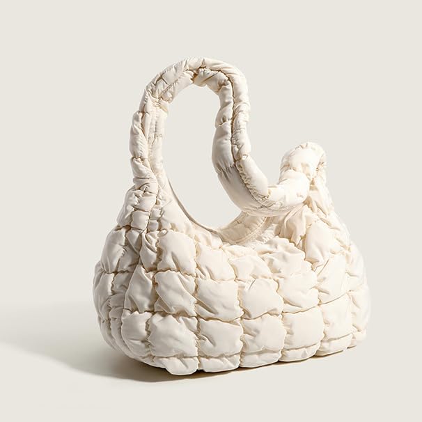 Image of Puffer Underarm Handbag For Women, Small Cute Designer Hobo Bag, Quilted Padding Bags, Soft Nylon Puffy Purse