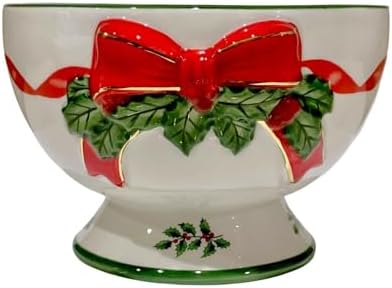 Spode Christmas Tree 6-Inch Ribbon Nut Bowl - Decorative Serving Bowl for Candies, Nuts, Desserts - Ideal for Holiday Entertaining & Festive Table Decor - Earthenware with Iconic Christmas Tree Design