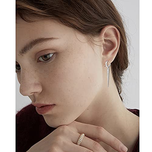 Wuweijiajia Minimalist Spike Dangle Drop Hoop Earrings For Women Girls Men Sterling Silver Charms Hoops Cuff Cartilage Stud Tragus Helix Wrap Geometric Hypoallergenic Fashion Personalized Punk (Silver) #TOP2