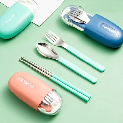 Image of Stainless Steel Travel Cutlery Set | Portable Fork, Spoon & Chopsticks with Case | Reusable Picnic & Camping Utensils | Easy to Clean Detachable Design for Office, School & Travel