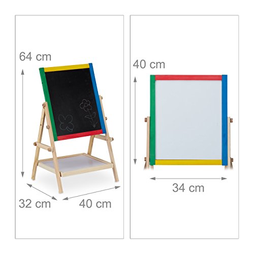 Relaxdays Spieltafel für Kinder, Kindertafel m. Kreide u. Marker, magnetische Standtafel HxBxT: 64 x 40 x 32 cm, bunt