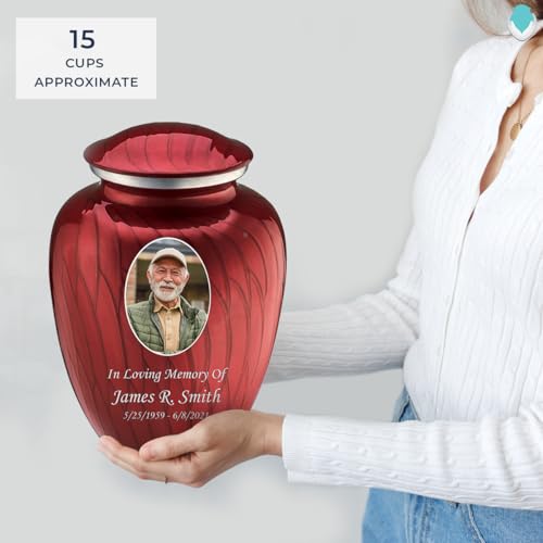 Image of Geturns Embrace Adult Personalized Picture Cremation Urns for Human Ashes I Large Photo Pearl Candy Red Funeral Urn for Men and Women I 200 lbs