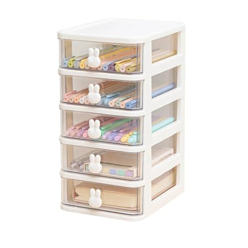 House of Quirk 5 Tier Transparent Cosmetic Jewelry Box, Office Desktop Drawer Storage Box, Plastic Multi-Layer Small Storage Box (White)